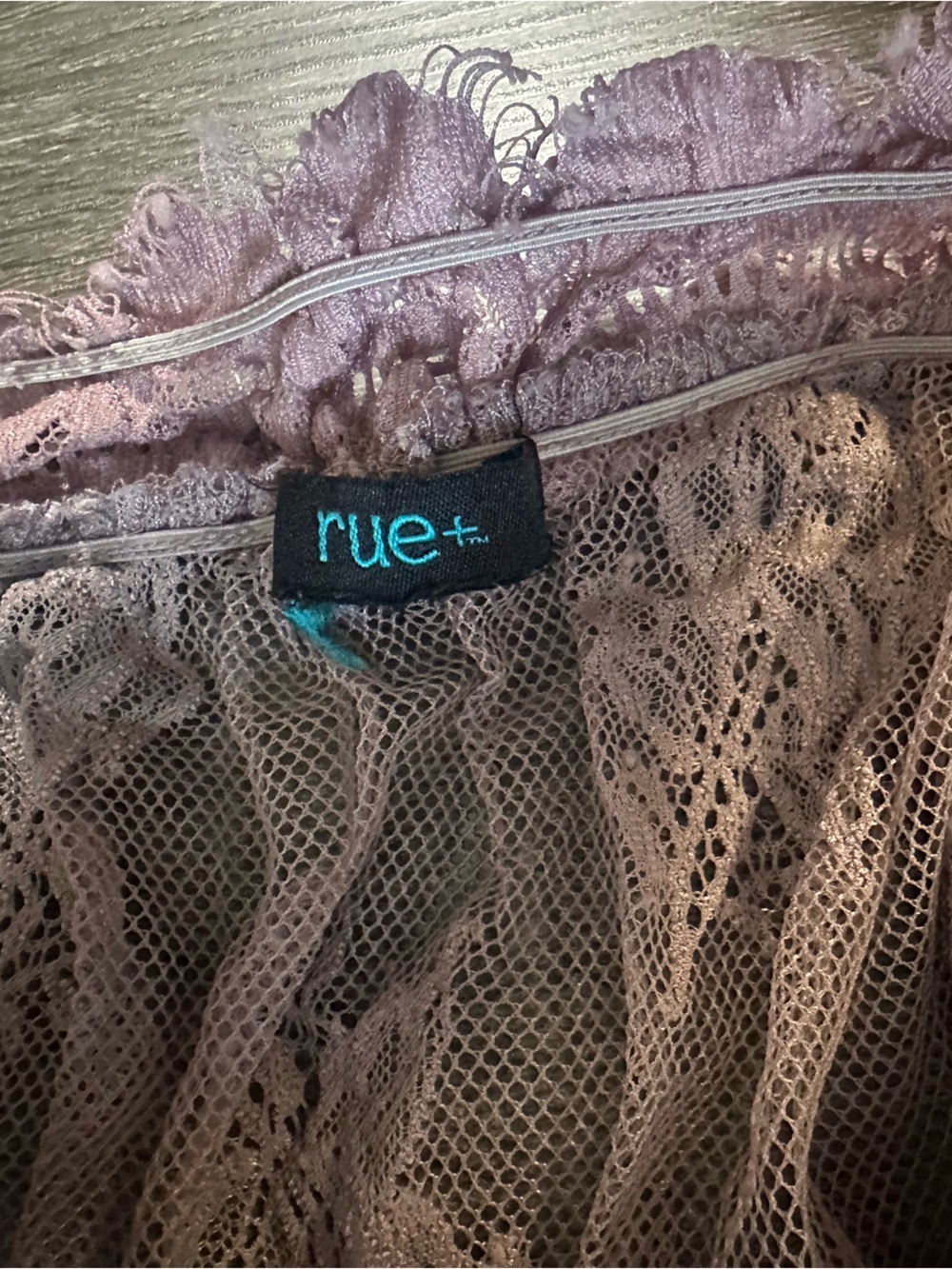 Plus Off-Shoulder Lavender Lace Trim Sheer Top in Mauve Purple 1x - Picture 7 of 8